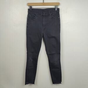 Mother Stunner Zip Ankle‎ Step Fray Womens 27 Not Guilty Black Wash Skinny Slim